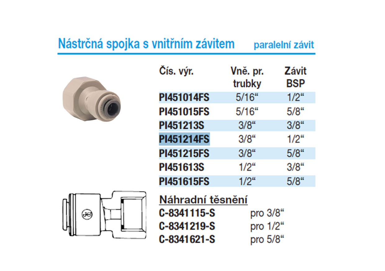 Obrázok 2 - Spojka John Guest JG PI451014FS nástrčná 5/16x1/2
