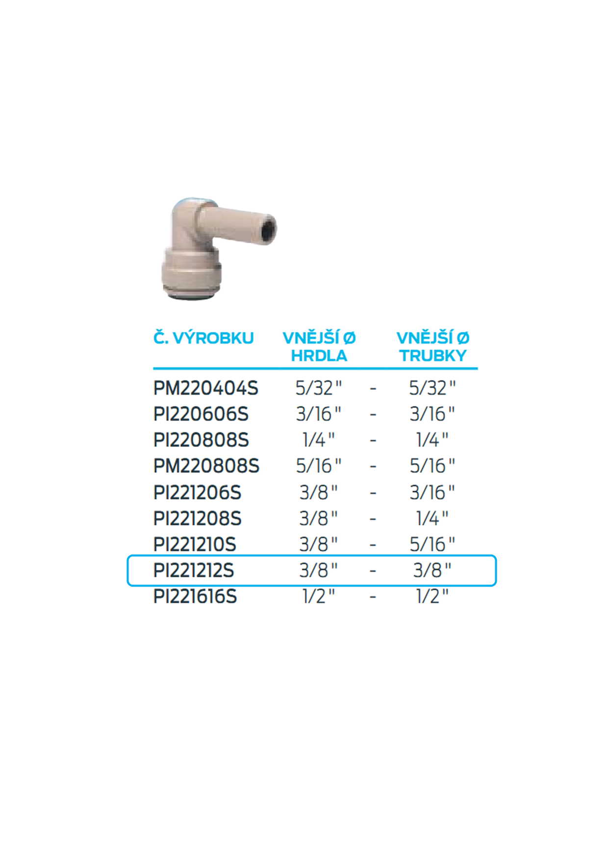 Obrázok 2 - Spojka John Guest PI221212S  nástrčná uhlová 3/8